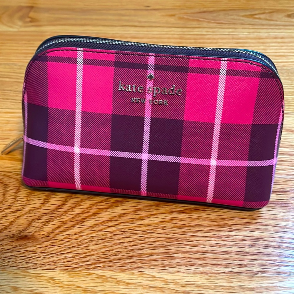 Kate Spade Staci Plaid Small Cosmetic bag NWOT